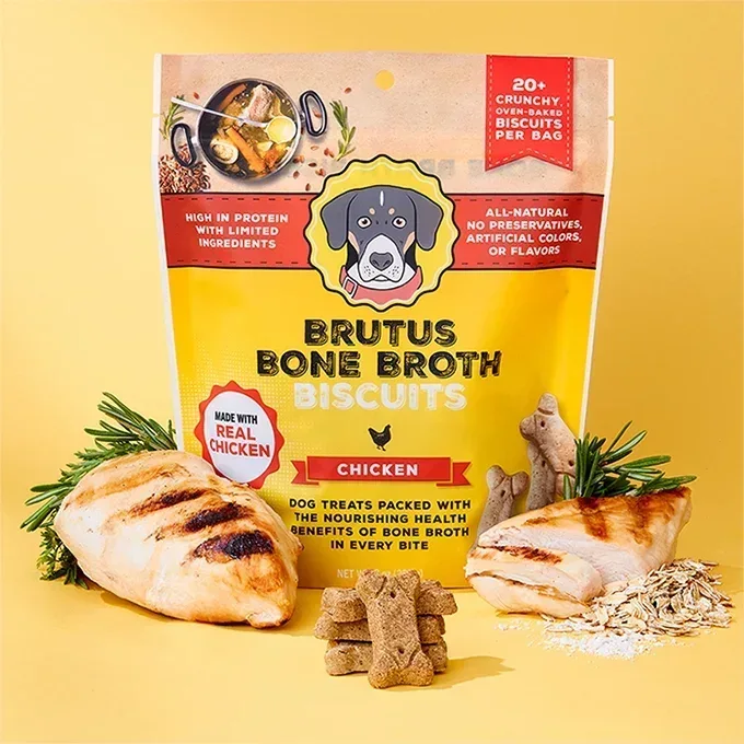 Brutus Bone Broth Biscuits (Chicken) - Healthy Dog Treats -Pet Food Topper - Natural Dog Biscuits with Dog Bone Broth and Real Chicken Meat - 18 Grams of Protein - 8 OZ - Image 4