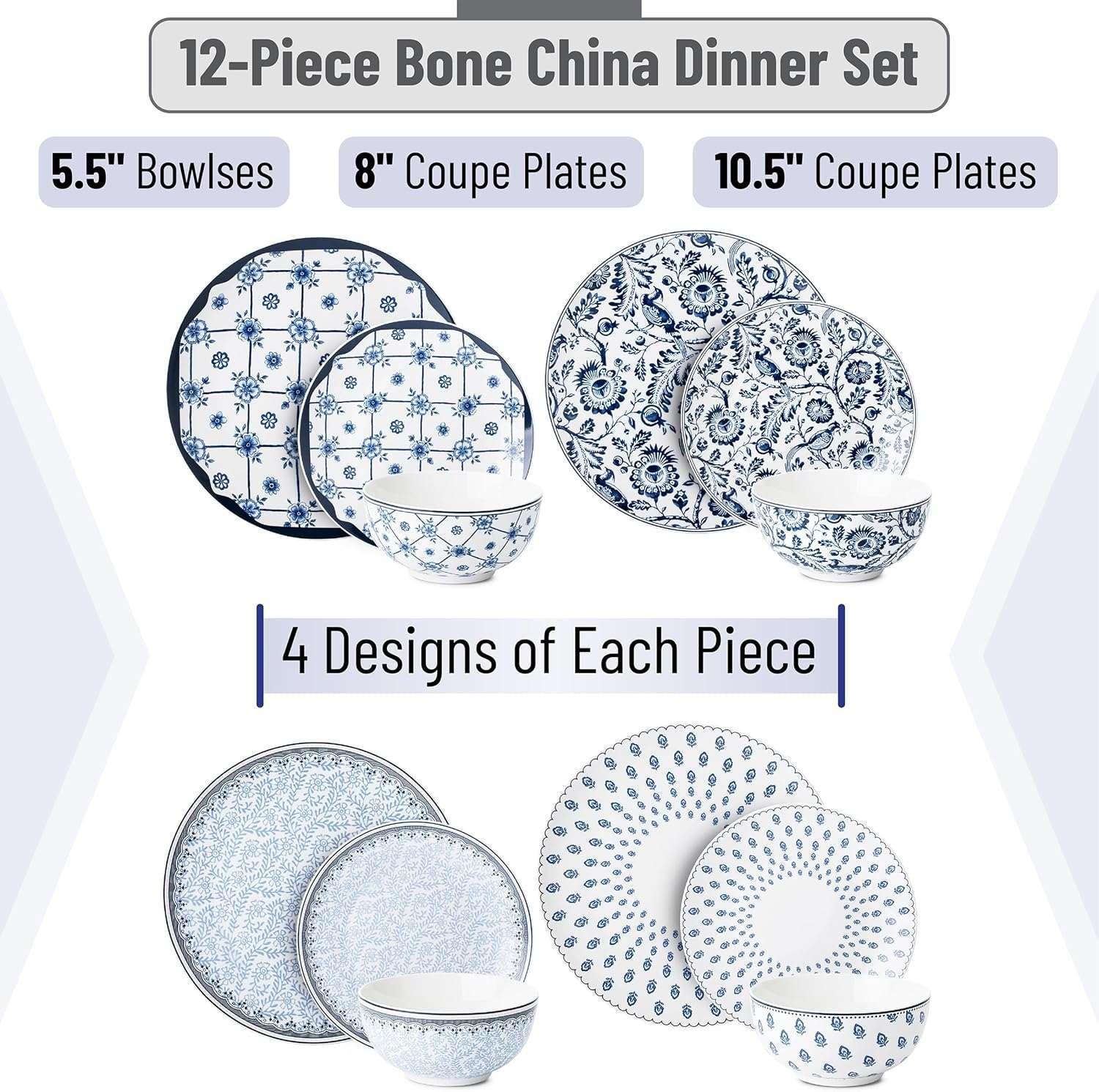 BTaT- Dinnerware Sets for 4, 12 pcs, Ceramic Dinnerware Sets - Image 2