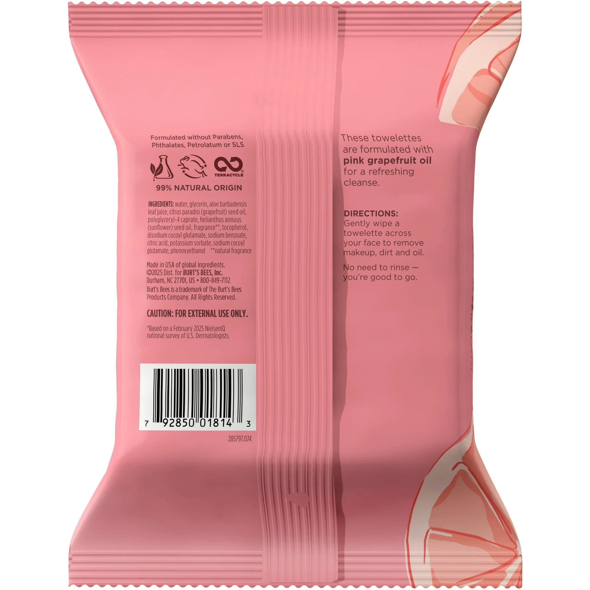 Burts Bees Clarifying Pink Grapefruit Facial Towelettes, 30 ct. Pack - Image 10