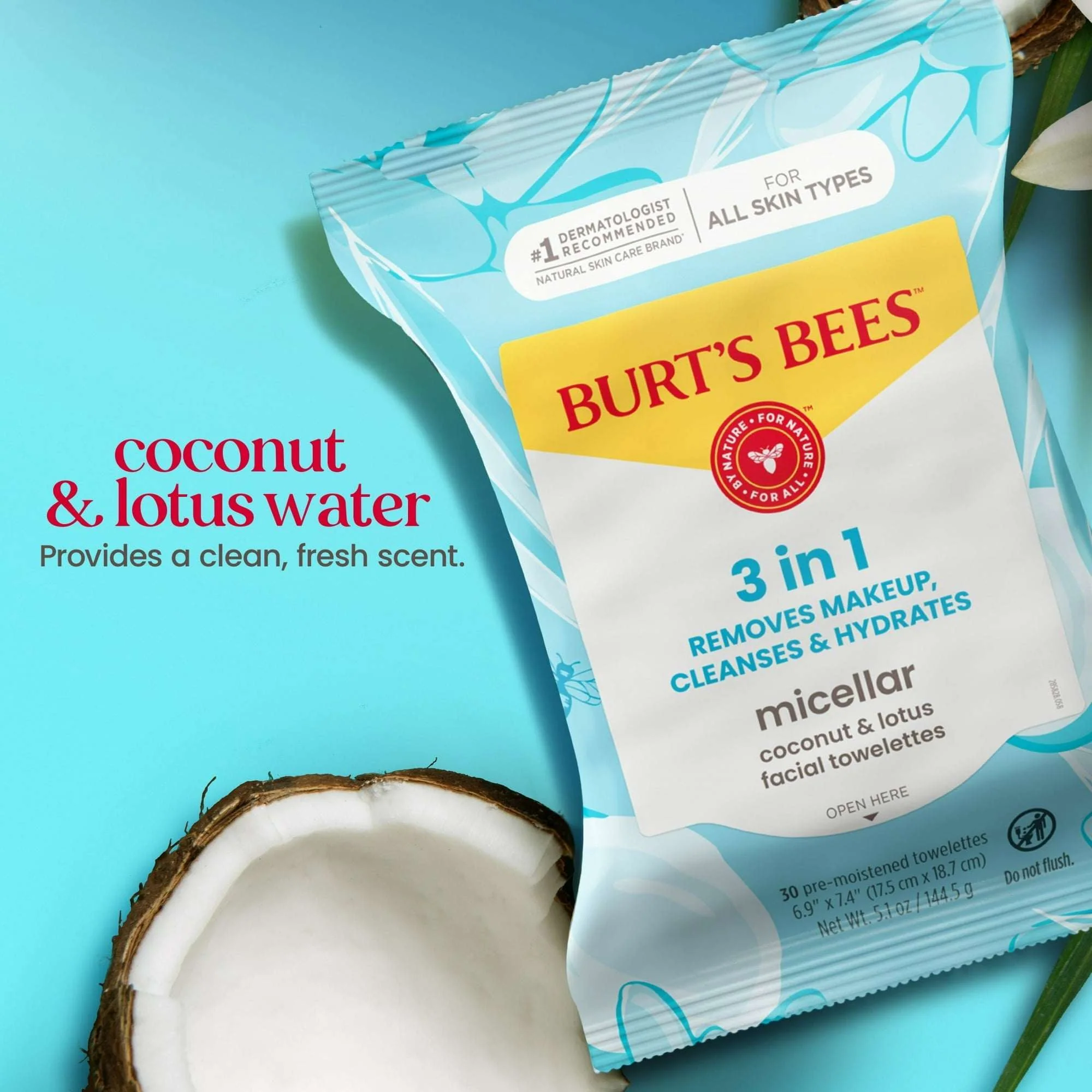 Burt's Bees Micellar Coconut and Lotus Facial Towelettes, 30 Count - Image 4