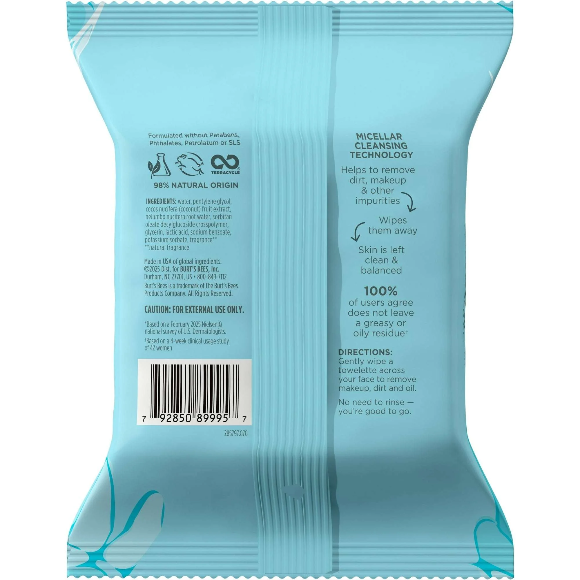 Burt's Bees Micellar Coconut and Lotus Facial Towelettes, 30 Count - Image 9