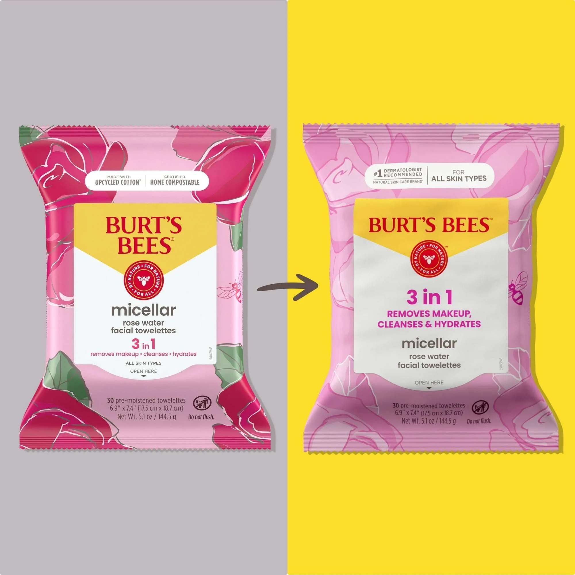 Burt's Bees Micellar Facial Towelettes With Rose Water, 30 ct. Package - Image 2
