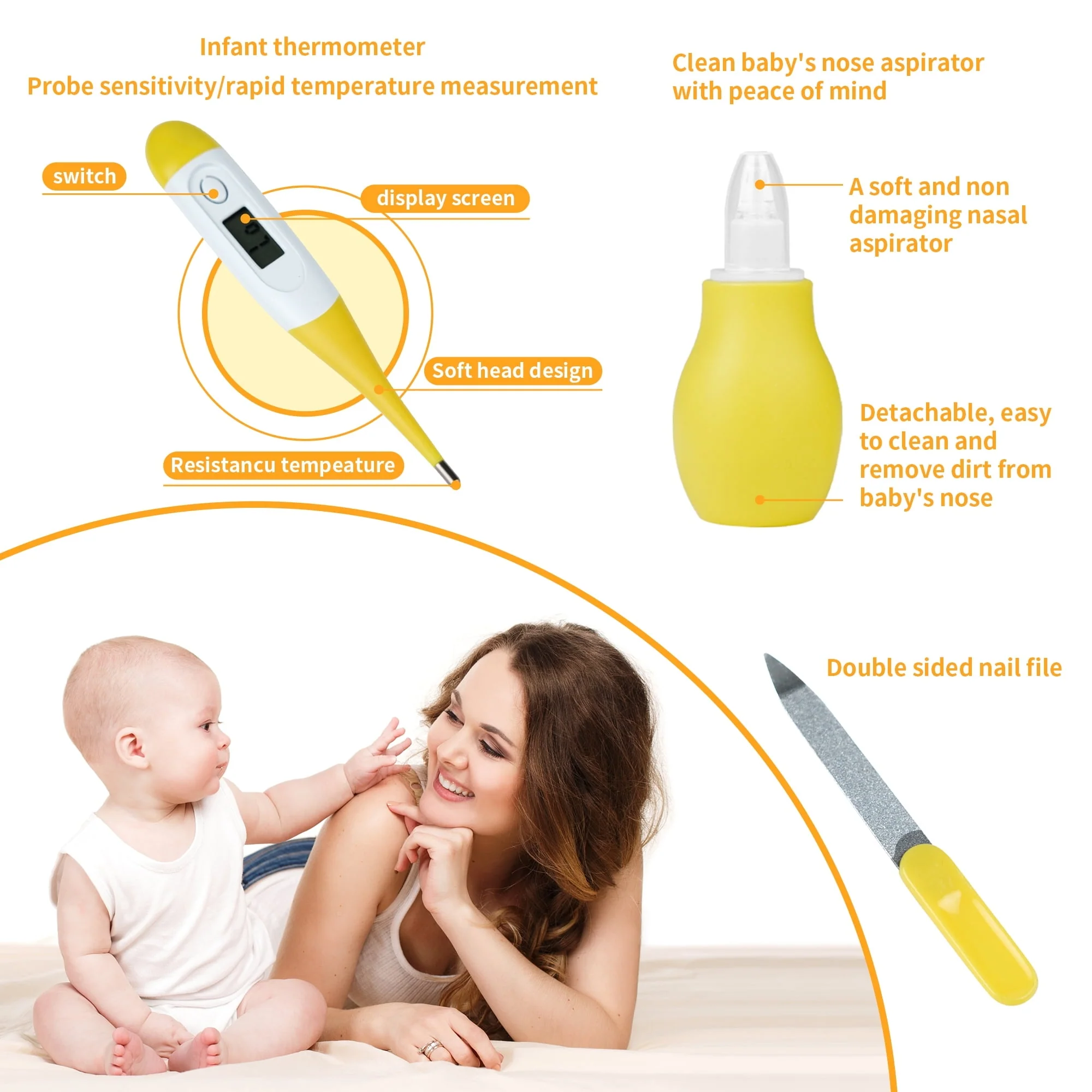 BUSATIA 10 in 1 Baby Healthcare and Grooming Kit,Safety Newborn Nursery Care Set, with Hair Brush Comb,Nail Clipper,Thermometer,Pacifier Clip,Nasal Aspirator for Newborn Infant Baby - Image 18