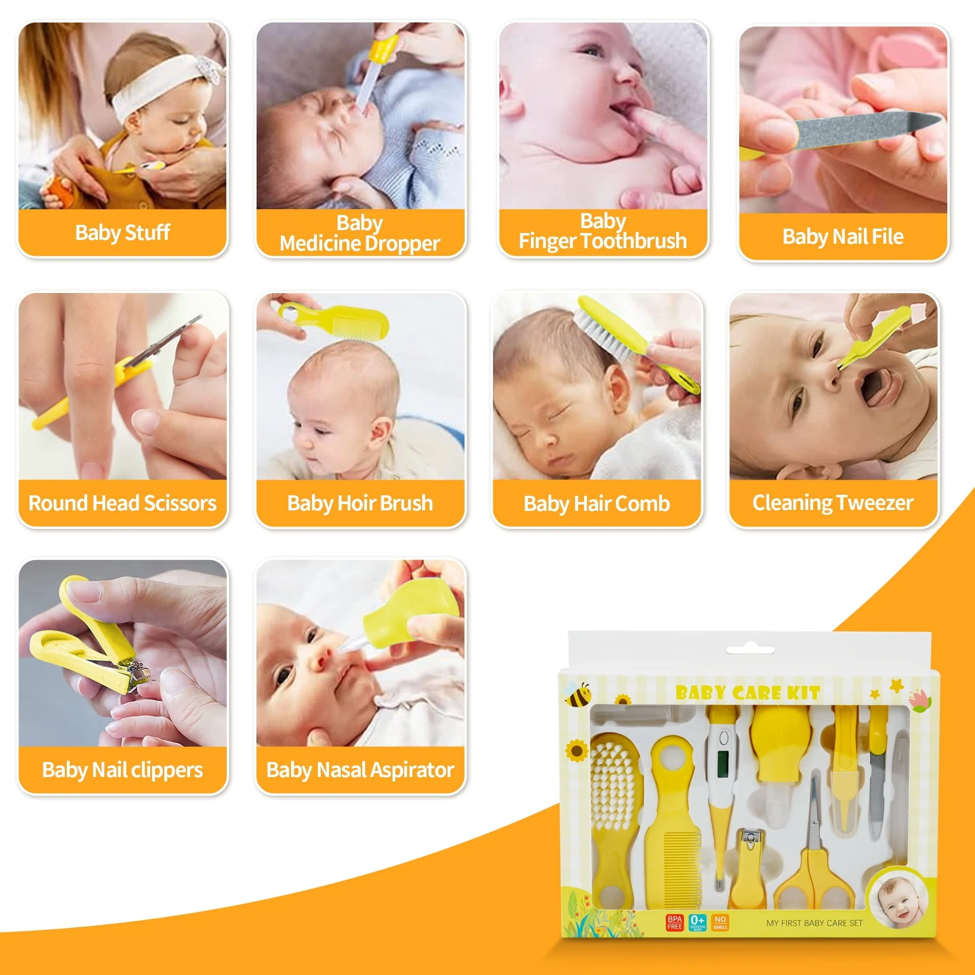 BUSATIA 10 in 1 Baby Healthcare and Grooming Kit,Safety Newborn Nursery Care Set, with Hair Brush Comb,Nail Clipper,Thermometer,Pacifier Clip,Nasal Aspirator for Newborn Infant Baby - Image 20