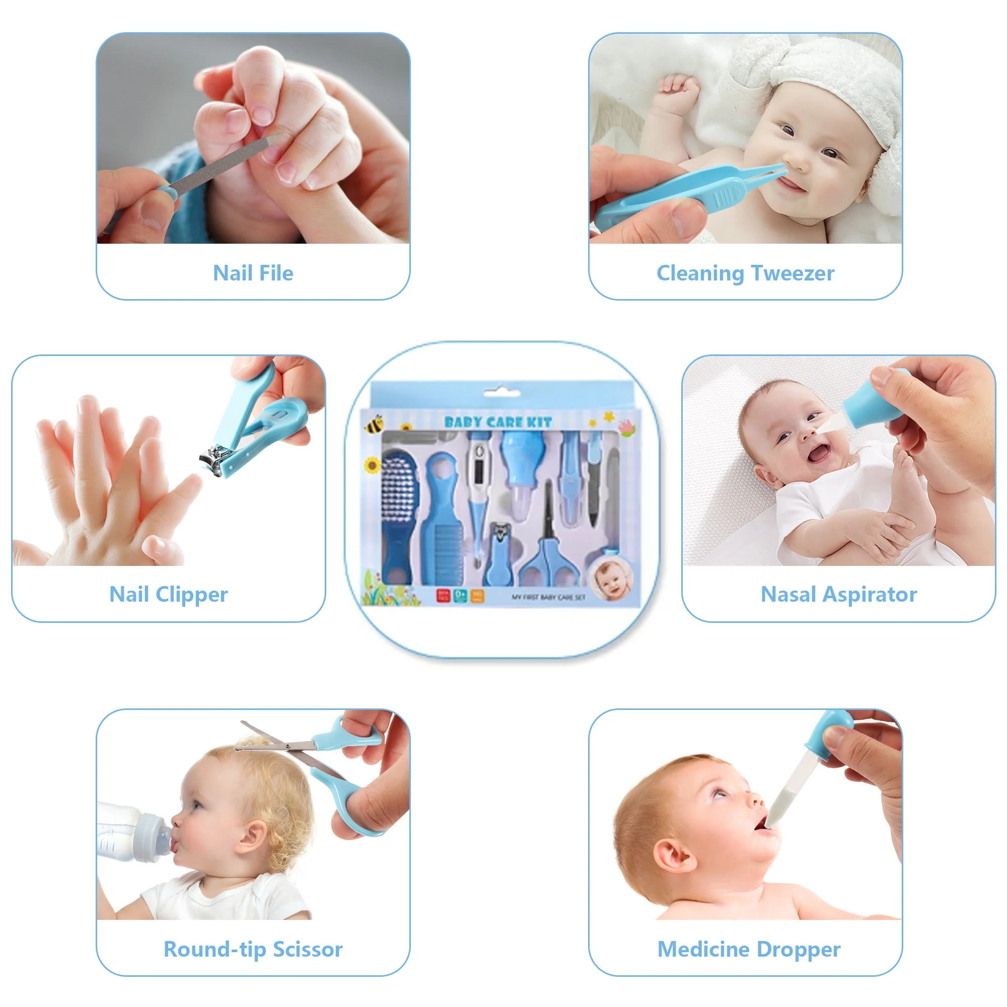 BUSATIA 10 in 1 Baby Healthcare and Grooming Kit,Safety Newborn Nursery Care Set, with Hair Brush Comb,Nail Clipper,Thermometer,Pacifier Clip,Nasal Aspirator for Newborn Infant Baby - Image 3
