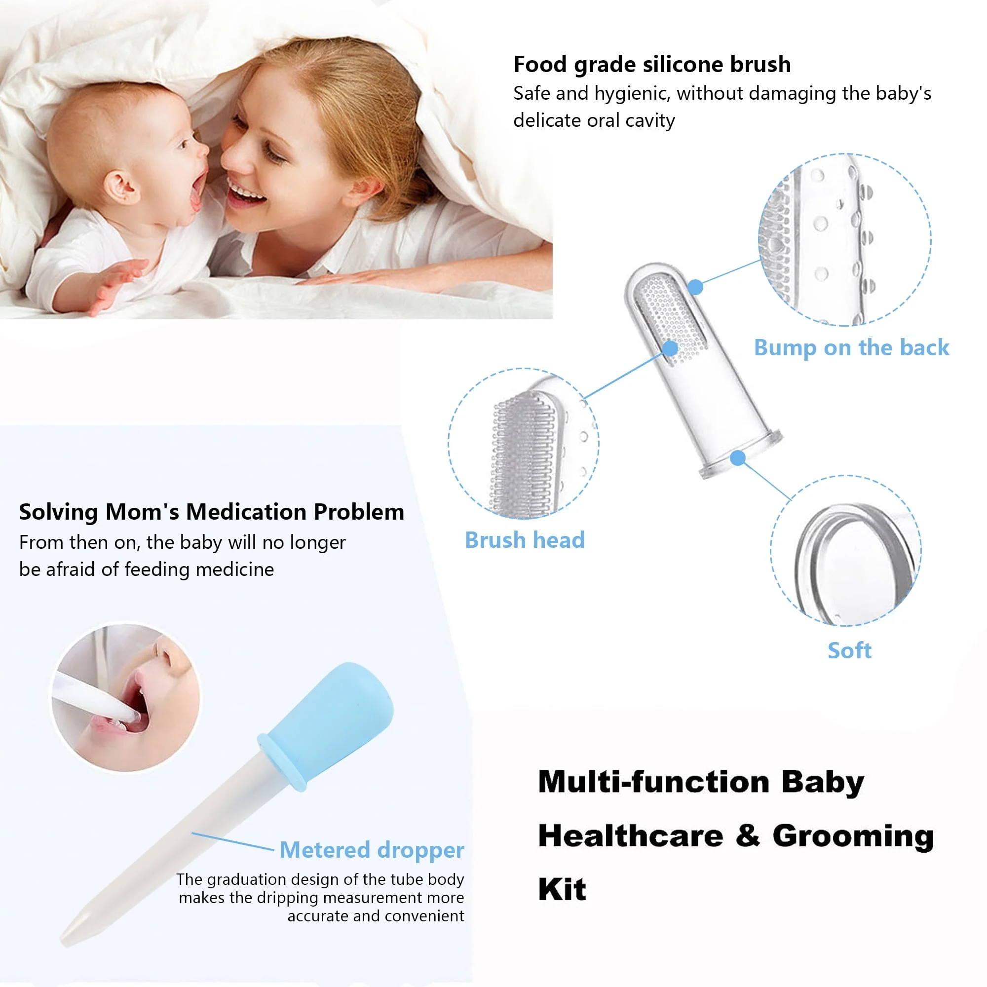 BUSATIA 10 in 1 Baby Healthcare and Grooming Kit,Safety Newborn Nursery Care Set, with Hair Brush Comb,Nail Clipper,Thermometer,Pacifier Clip,Nasal Aspirator for Newborn Infant Baby - Image 6