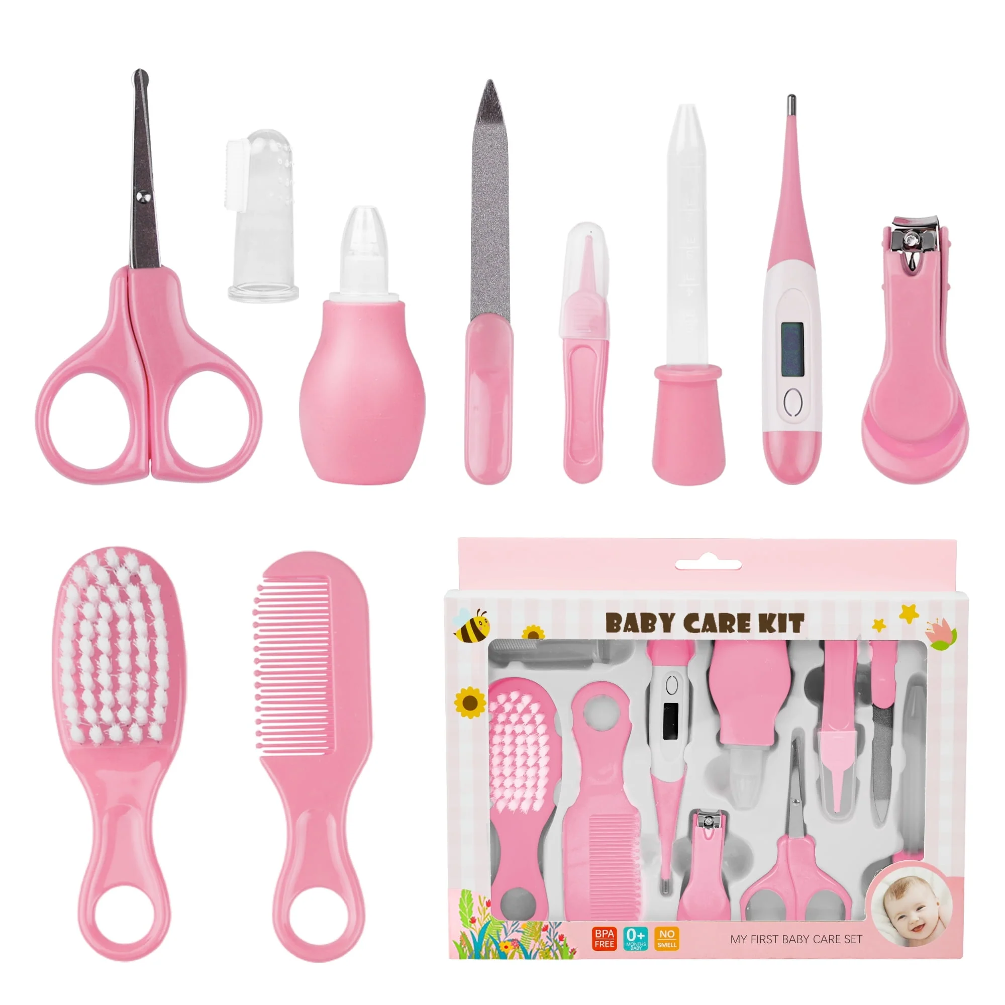 BUSATIA 10 in 1 Baby Healthcare and Grooming Kit,Safety Newborn Nursery Care Set, with Hair Brush Comb,Nail Clipper,Thermometer,Pacifier Clip,Nasal Aspirator for Newborn Infant Baby - Image 8