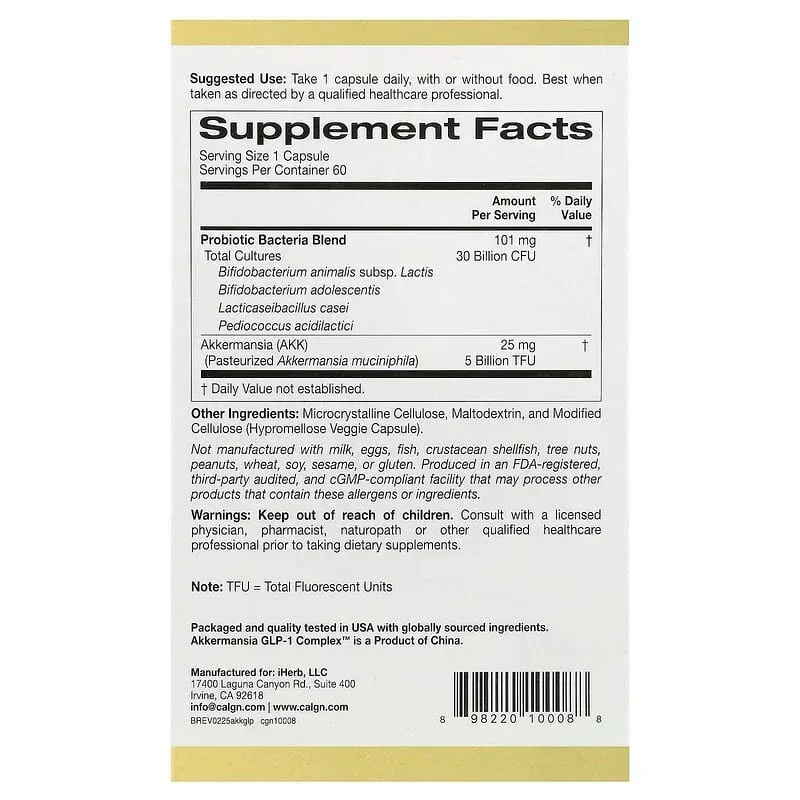 California Gold Nutrition, Akkermansia + Probiotics GLP-1 Complex, 60 Veggie Capsules - Image 2