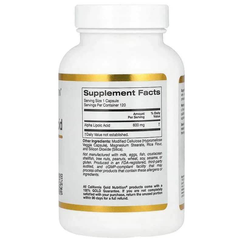 California Gold Nutrition, Alpha Lipoic Acid, 600 mg, 120 Veggie Capsules - Image 2