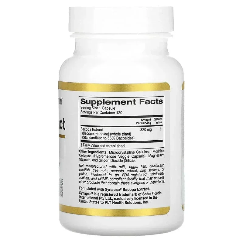 California Gold Nutrition, Bacopa Extract, 320 mg, 120 Veggie Capsules - Image 2