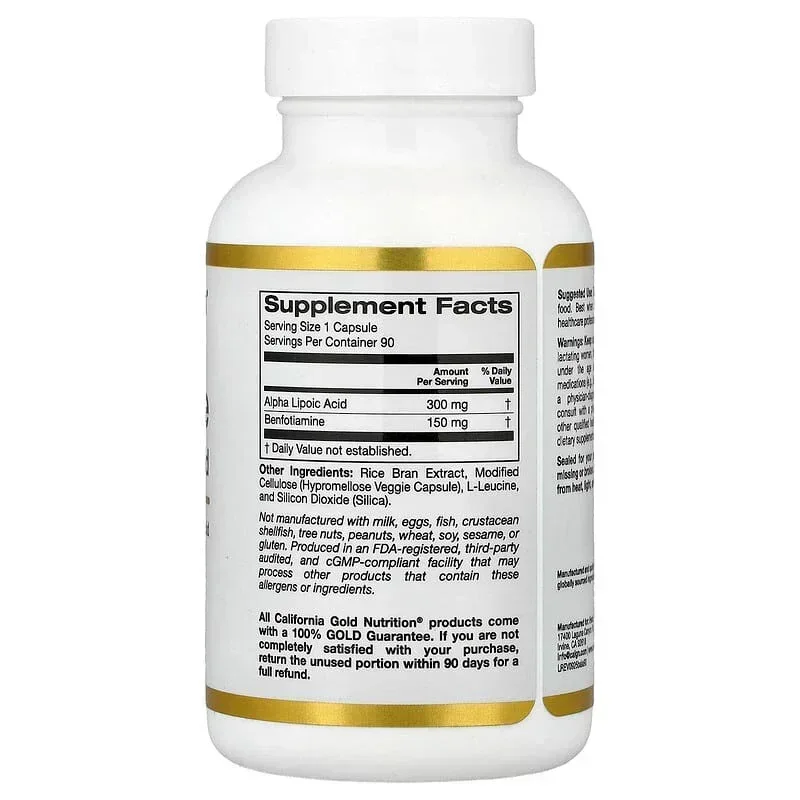 California Gold Nutrition, Benfotiamine + Alpha Lipoic Acid and L-Leucine, 90 Veggie Capsules - Image 2