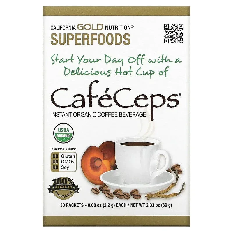 California Gold Nutrition, CafeCeps, Certified Organic Instant Coffee with Full-Spectrum, Organic Cordyceps and Reishi Mushroom Powder, 3.5 oz (100 g) - Image 6