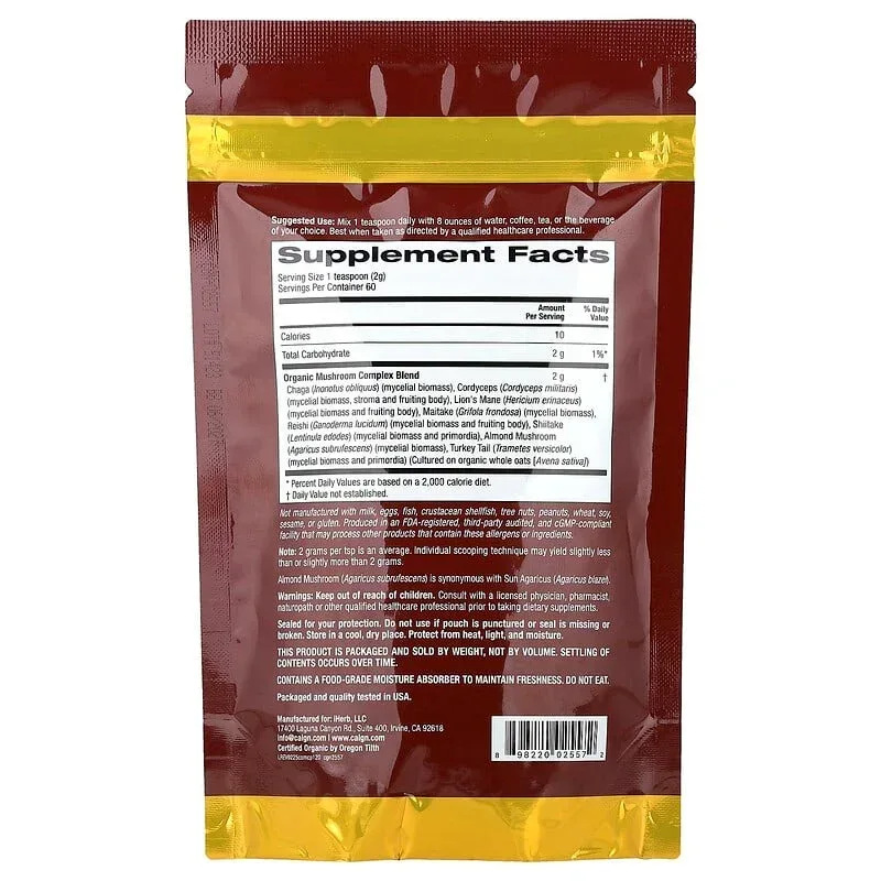 California Gold Nutrition, Certified Organic Mushroom Complex Powder, 4.2 oz (120 g) - Image 3