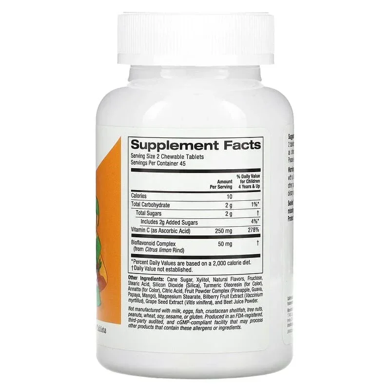 California Gold Nutrition, Chewable Vitamin C with Bioflavonoid Complex for Children, Orange, 90 Vegetarian Tablets - Image 2