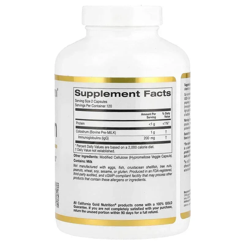 California Gold Nutrition, Colostrum with 20% IgG Immunoglobulins, 240 Veggie Capsules - Image 2