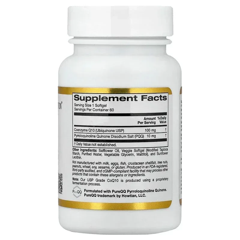 California Gold Nutrition, CoQ10 with PQQ, Ubiquinone USP, Tapioca Veggie Softgel with Sunflower Lecithin, 100 mg, 60 Veggie Softgel - Image 2