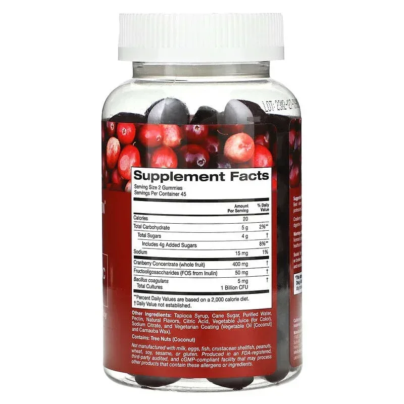 California Gold Nutrition, Cranberry & Probiotic Gummies with Cranberry Concentrate, Fructooligosaccharides and Bacillus coagulans, Natural Cranberry, 90 Vegetarian Gummies - Image 2