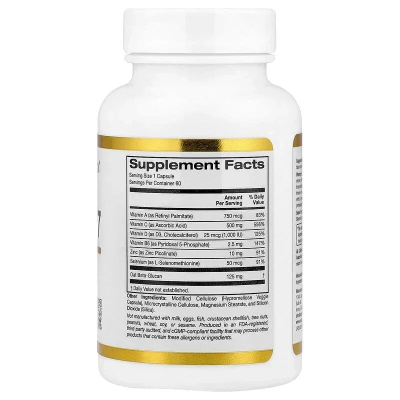 California Gold Nutrition, Defender 7, with A, C, D3, B6, Zinc, Selenium & Beta-Glucan - Image 2