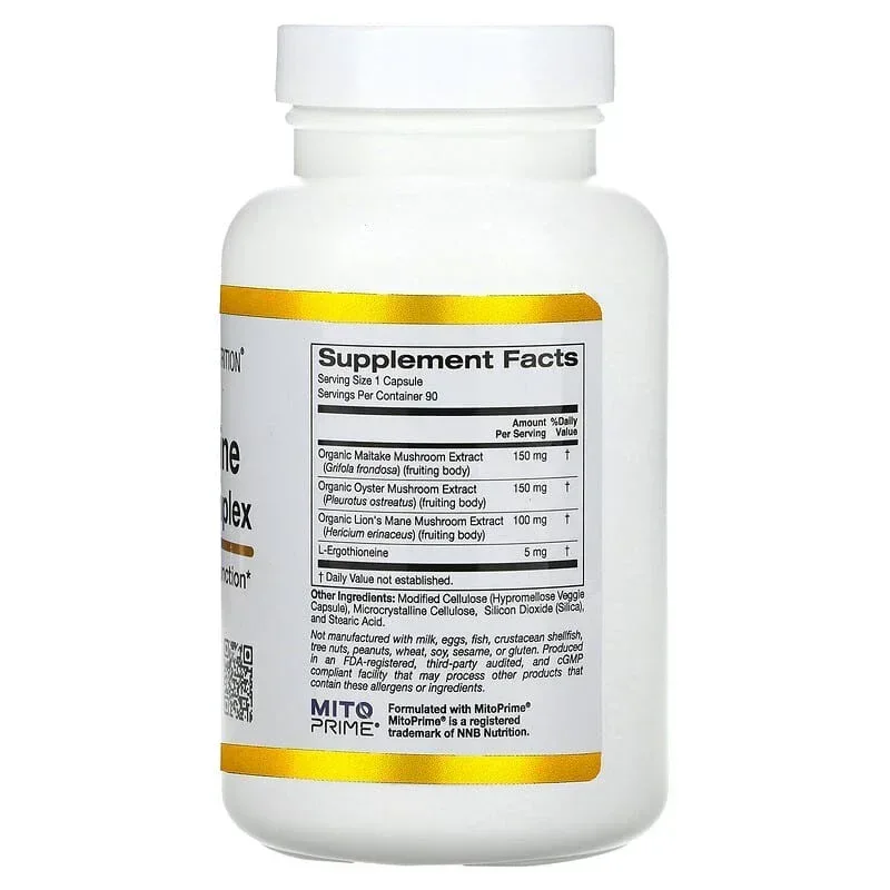 California Gold Nutrition, Ergothioneine Mushroom Complex with Organic Maitake, Organic Oyster, Organic Lion's Mane Mushroom Extracts and L-Ergothioneine, 90 Veggie Capsules - Image 2