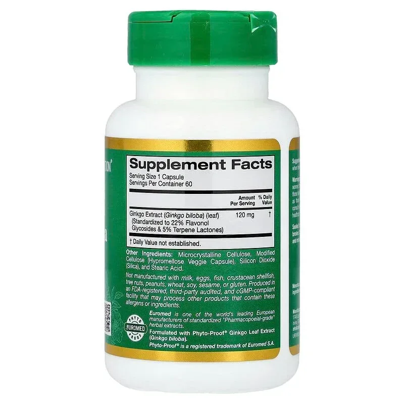 California Gold Nutrition, EuroHerbs™, Ginkgo Biloba Extract, Euromed Quality, 120 mg, 60 Veggie Capsules - Image 2