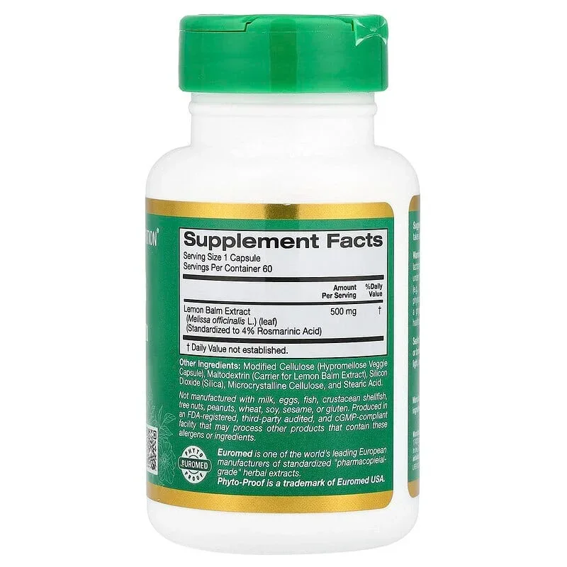 California Gold Nutrition, EuroHerbs™, Lemon Balm Extract, Euromed Quality, 500 mg - Image 2