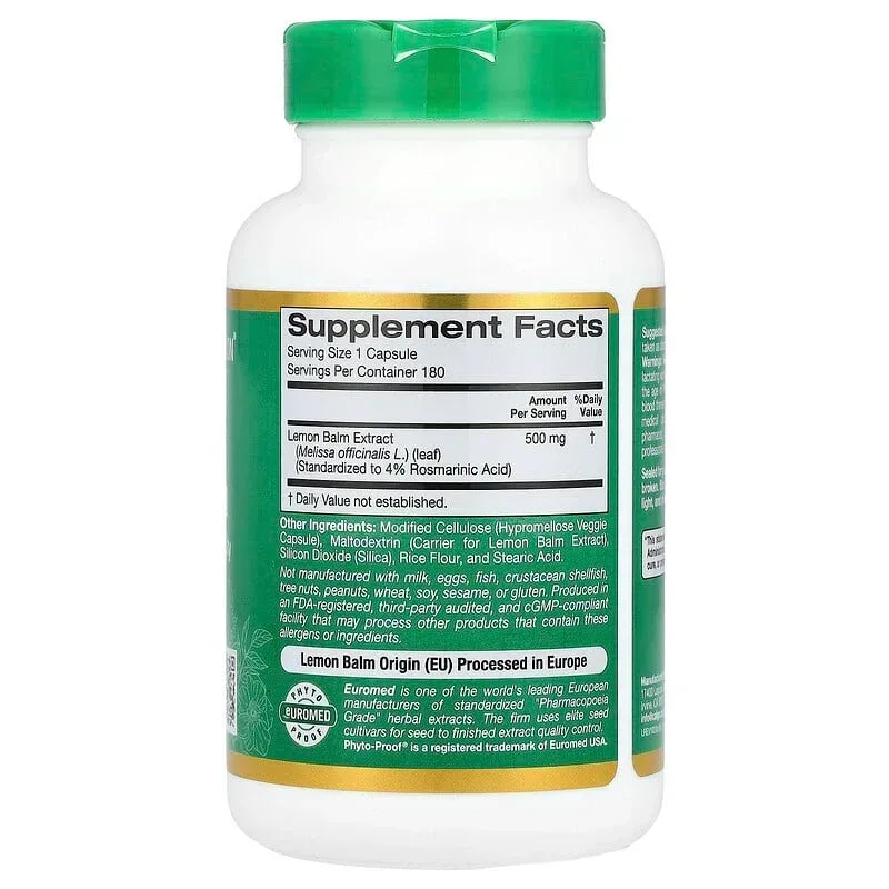 California Gold Nutrition, EuroHerbs™, Lemon Balm Extract, Euromed Quality, 500 mg - Image 7