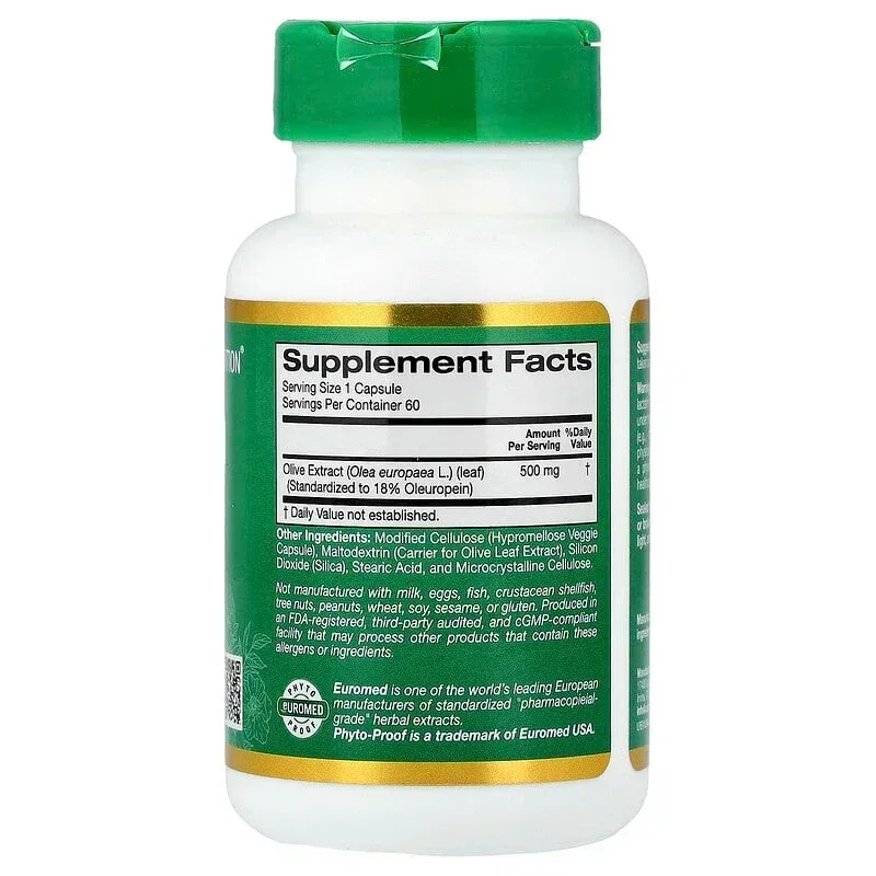 California Gold Nutrition, EuroHerbs™, Olive Leaf Extract, Euromed Quality, 500 mg, 60 Veggie Capsules - Image 2