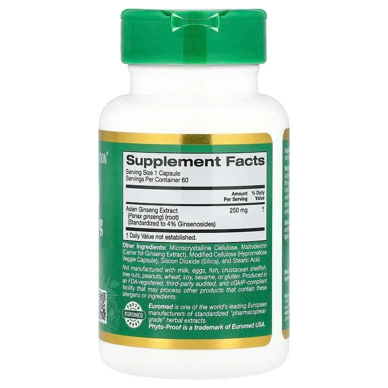 California Gold Nutrition, EuroHerbs™, Panax Ginseng Extract, Euromed Quality, 250 mg, 60 Veggie Capsules - Image 2