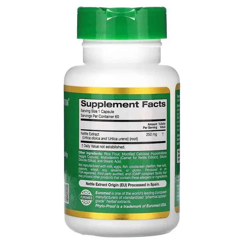 California Gold Nutrition, EuroHerbs, Nettle Root Extract, Euromed Quality, 250 mg, 60 Veggie Capsules - Image 2