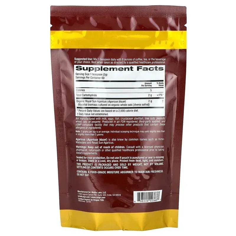 California Gold Nutrition, Fungiology®, Certified Organic Powder, 4.2 oz (120 g) - Image 7