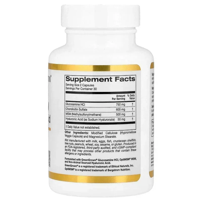 California Gold Nutrition, Glucosamine, Chondroitin, MSM plus Hyaluronic Acid, 60 Veggie Capsules - Image 2