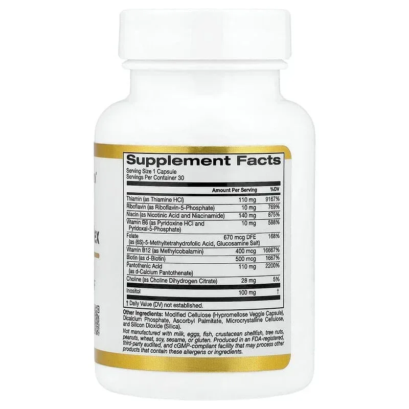 California Gold Nutrition, High Potency Vitamin B Complex with Methyl Folate & Methyl B12 - Image 2