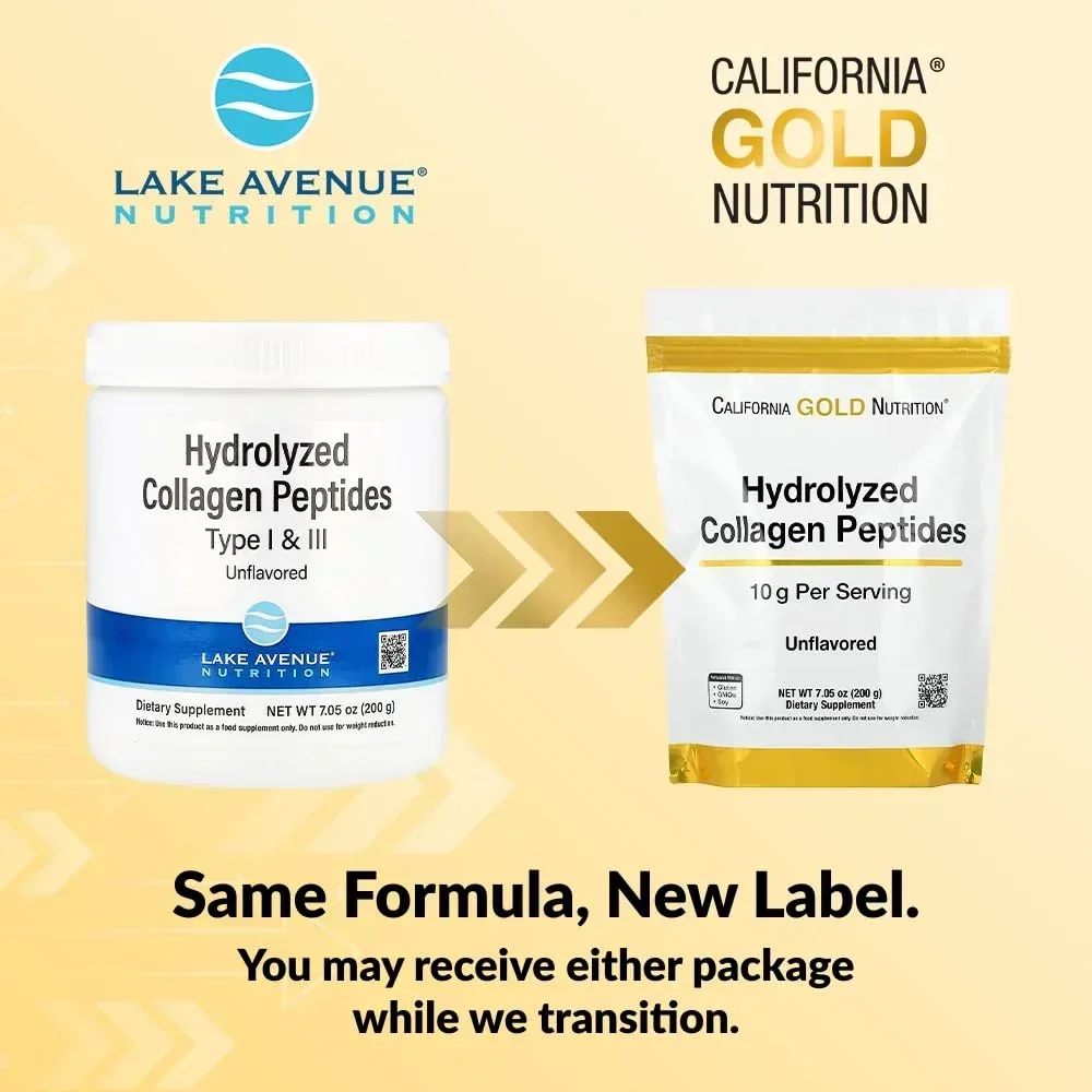 California Gold Nutrition Hydrolyzed Collagen Peptides, Type I & III, Unflavored, 7.05 oz (200 g) - Image 3