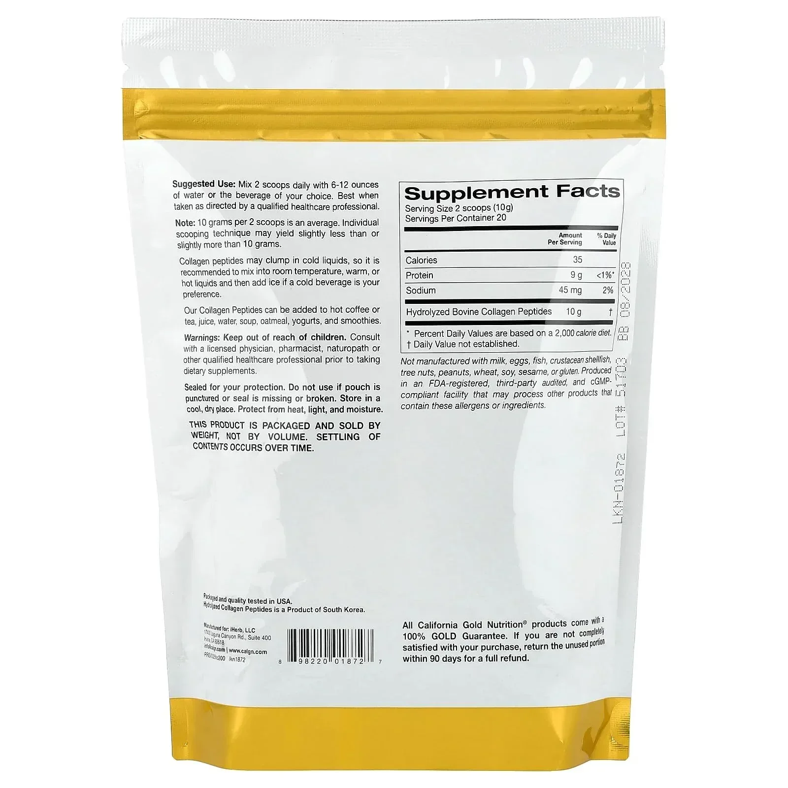 California Gold Nutrition Hydrolyzed Collagen Peptides, Type I & III, Unflavored, 7.05 oz (200 g) - Image 4