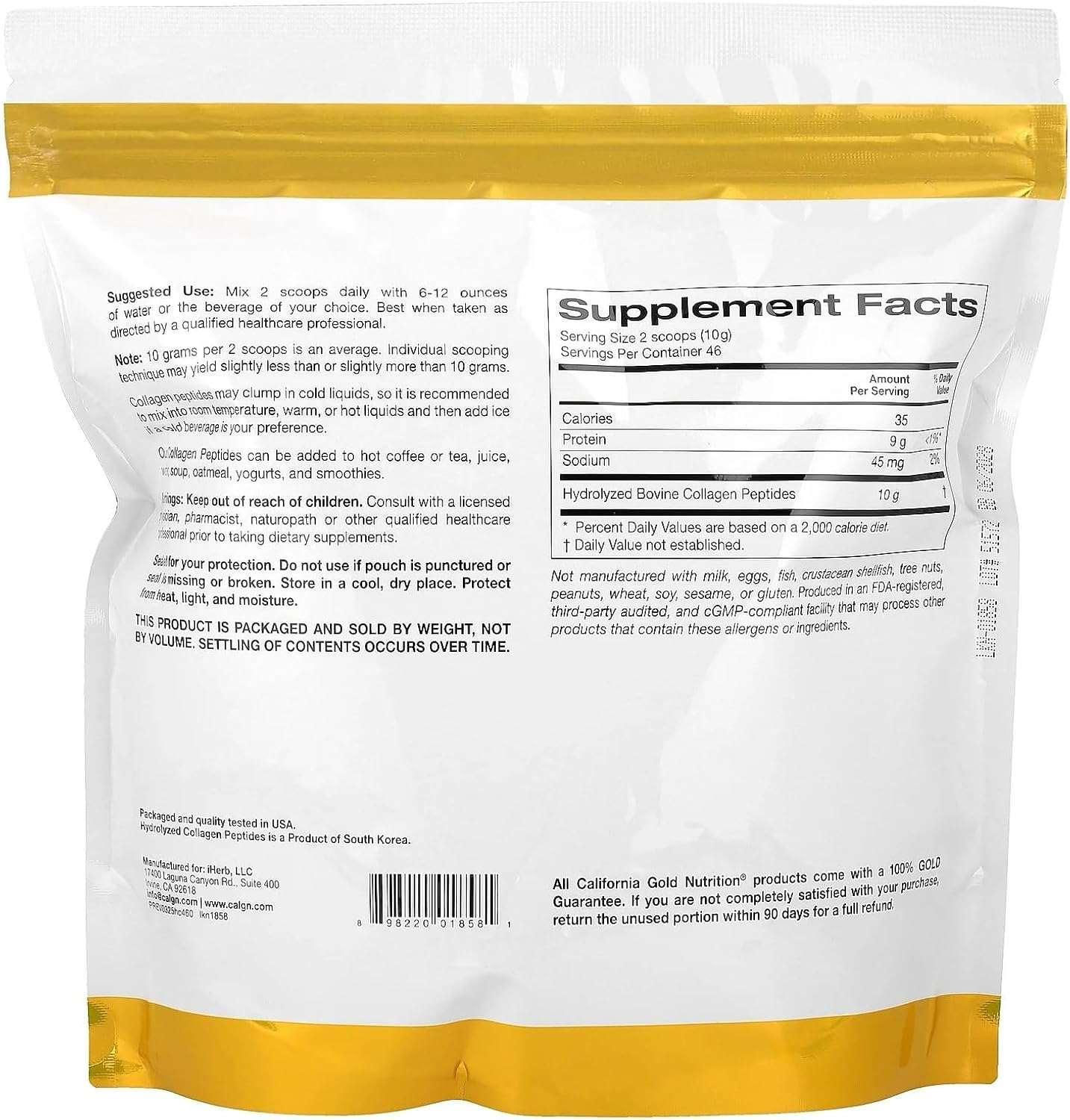California Gold Nutrition Hydrolyzed Collagen Peptides, Type I & III, Unflavored, 7.05 oz (200 g) - Image 7