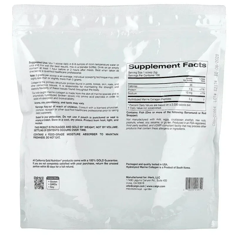 California Gold Nutrition, Hydrolyzed Marine Collagen Peptides, Unflavored - Image 8