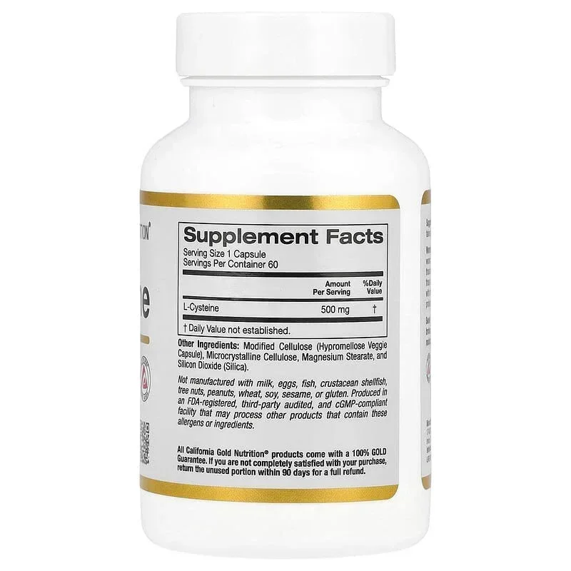 California Gold Nutrition, L-Cysteine, AjiPure®, 500 mg, 60 Veggie Capsules - Image 2