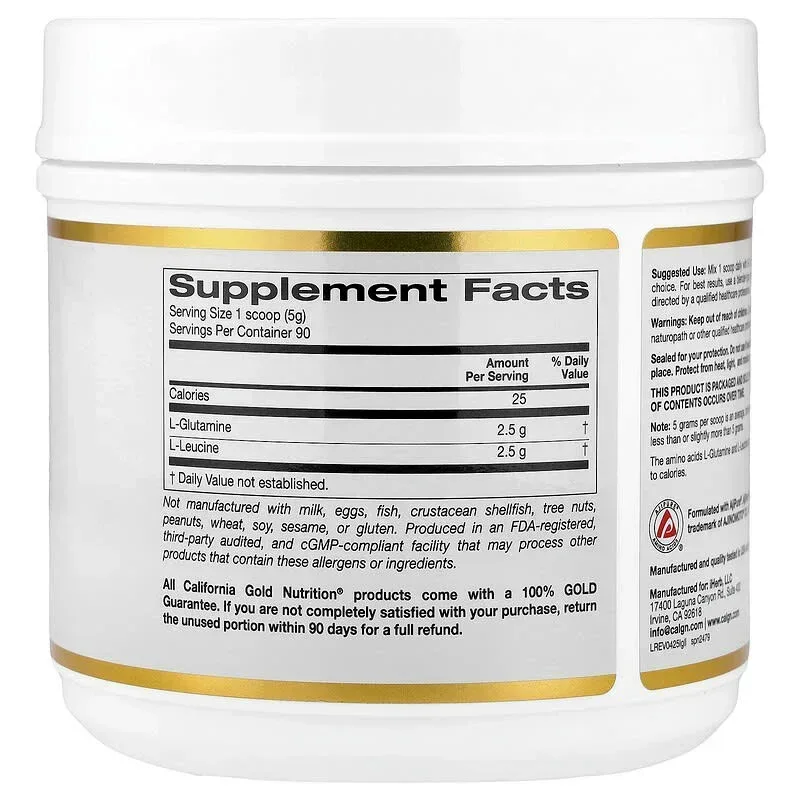 California Gold Nutrition, L-Glutamine + L-Leucine, Unflavored, 15.87 oz (450 g) - Image 3