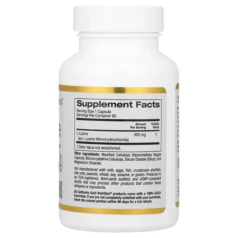 California Gold Nutrition, L-Lysine, 500 mg, 60 Veggie Capsules - Image 2