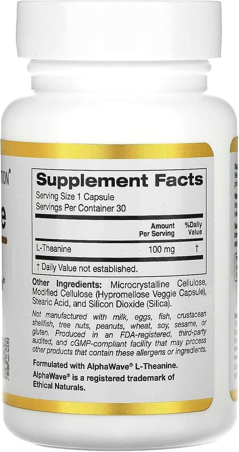 California Gold Nutrition, L-Theanine, Featuring AlphaWave, 100 mg, 30 Veggie Capsules - Image 2