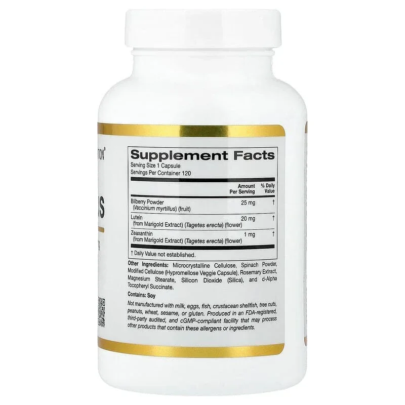 California Gold Nutrition, Lutein Plus with Bilberry Powder and Zeaxanthin, 120 Veggie Capsules - Image 2