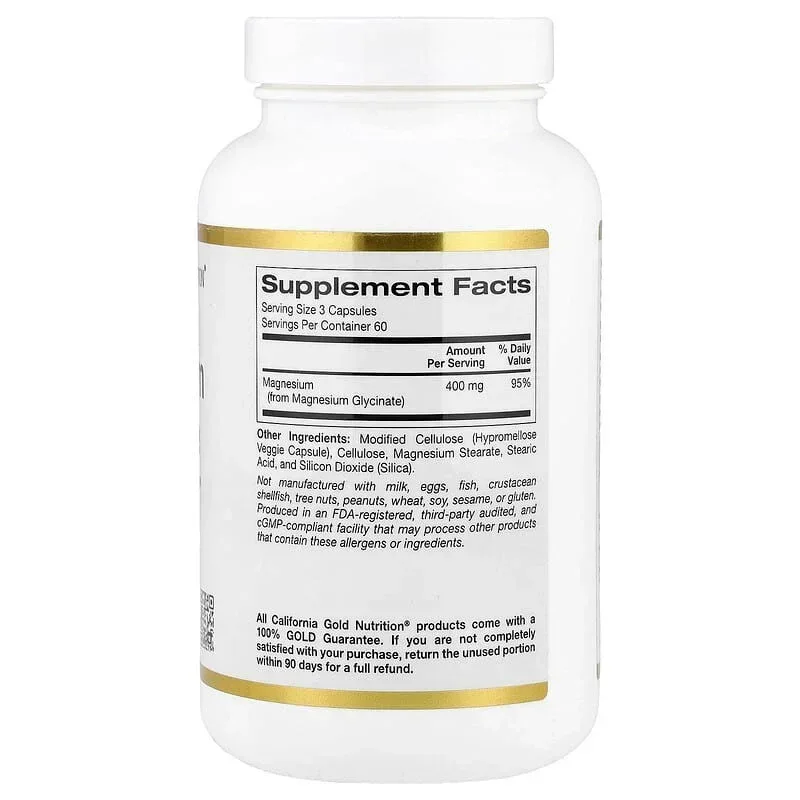 California Gold Nutrition, Magnesium Glycinate, 180 Veggie Capsules (133 mg per Capsule) - Image 2