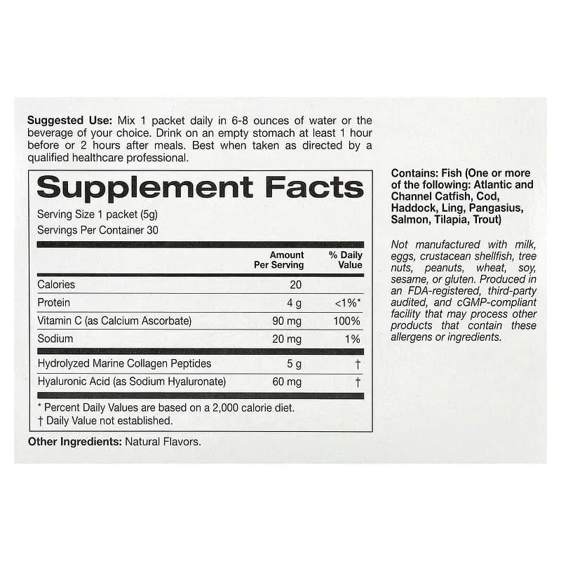 California Gold Nutrition, Marine Collagen Peptides Plus Vitamin C and Hyaluronic Acid, 30 Packets, 0.19 oz (5.38 g) Each - Image 4