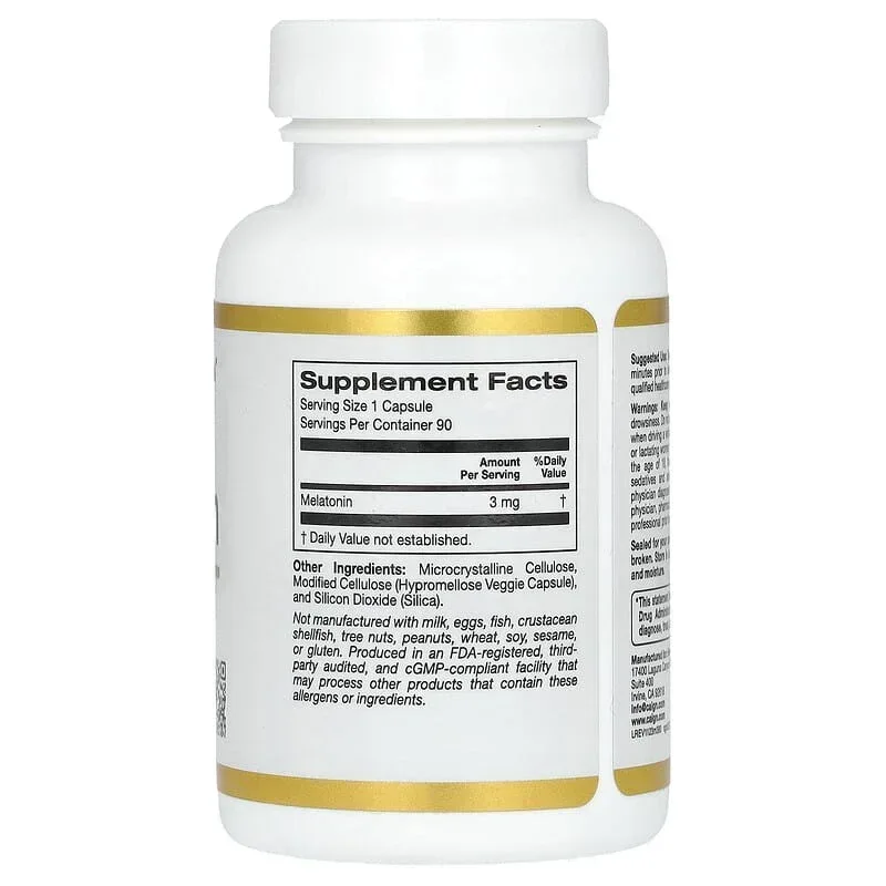 California Gold Nutrition, Melatonin, 3 mg, 90 Veggie Capsules - Image 2