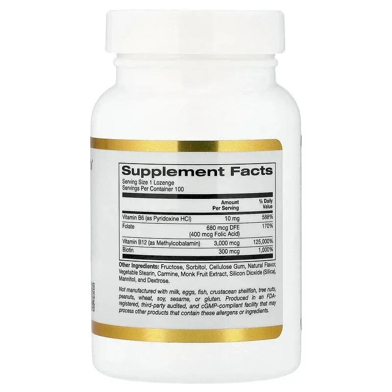 California Gold Nutrition, Methyl B12 Complex with Folate, Biotin and Vitamin B6, Cherry, 100 Lozenges - Image 2