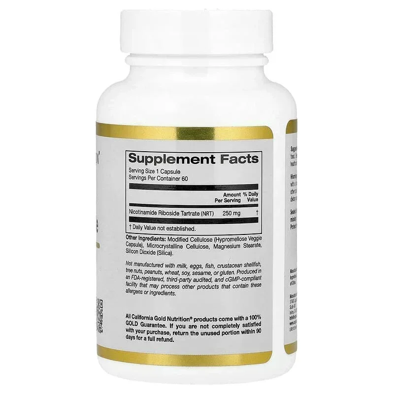 California Gold Nutrition, Nicotinamide Riboside Tartrate (NR), 250 mg, 60 Veggie Capsules - Image 2