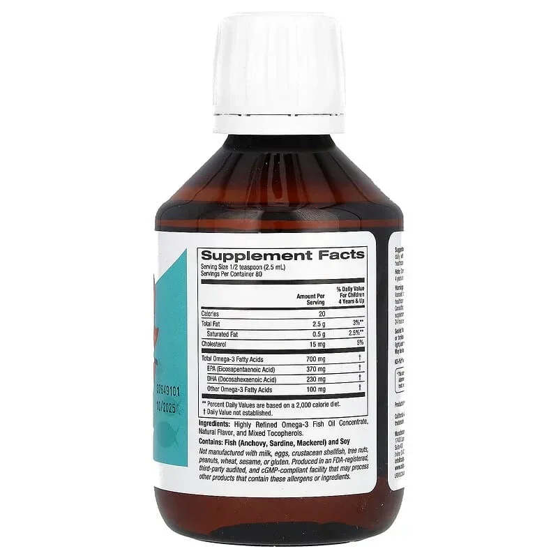 California Gold Nutrition, Norwegian Kids Omega-3 Fish Oil, Natural Lemon, 6.7 fl oz. (200 ml) - Image 2