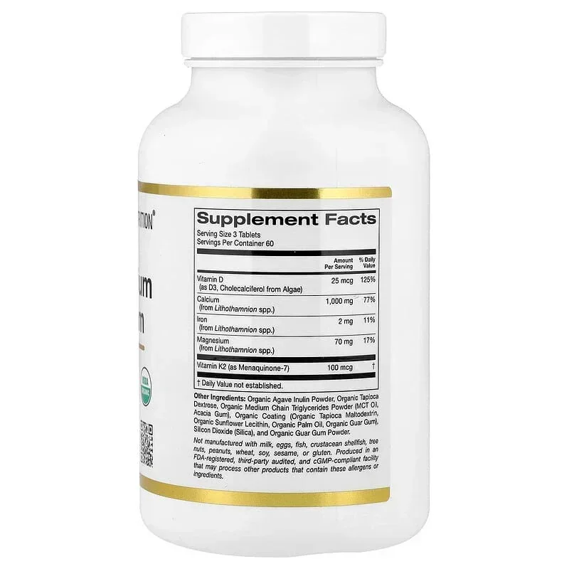 California Gold Nutrition, Organic Calcium & Magnesium Plus D3 & K2, 180 Tablets - Image 2