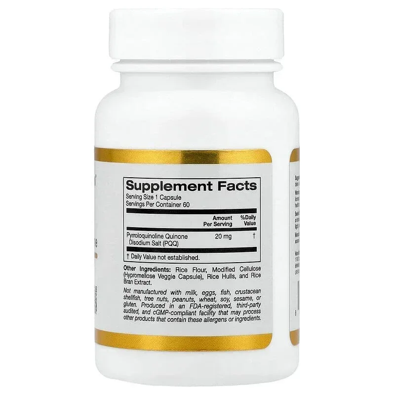 California Gold Nutrition, PQQ, 20 mg, 60 Veggie Capsules - Image 2