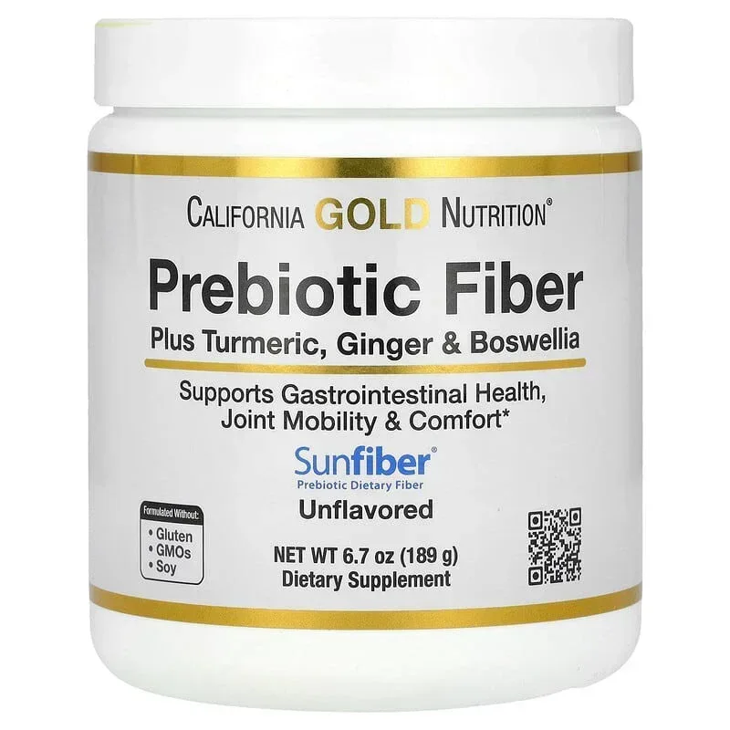 California Gold Nutrition, Prebiotic Fiber Plus Turmeric Extract, Organic Ginger Extract and Boswellia Extract , 6.7 oz (189 g)